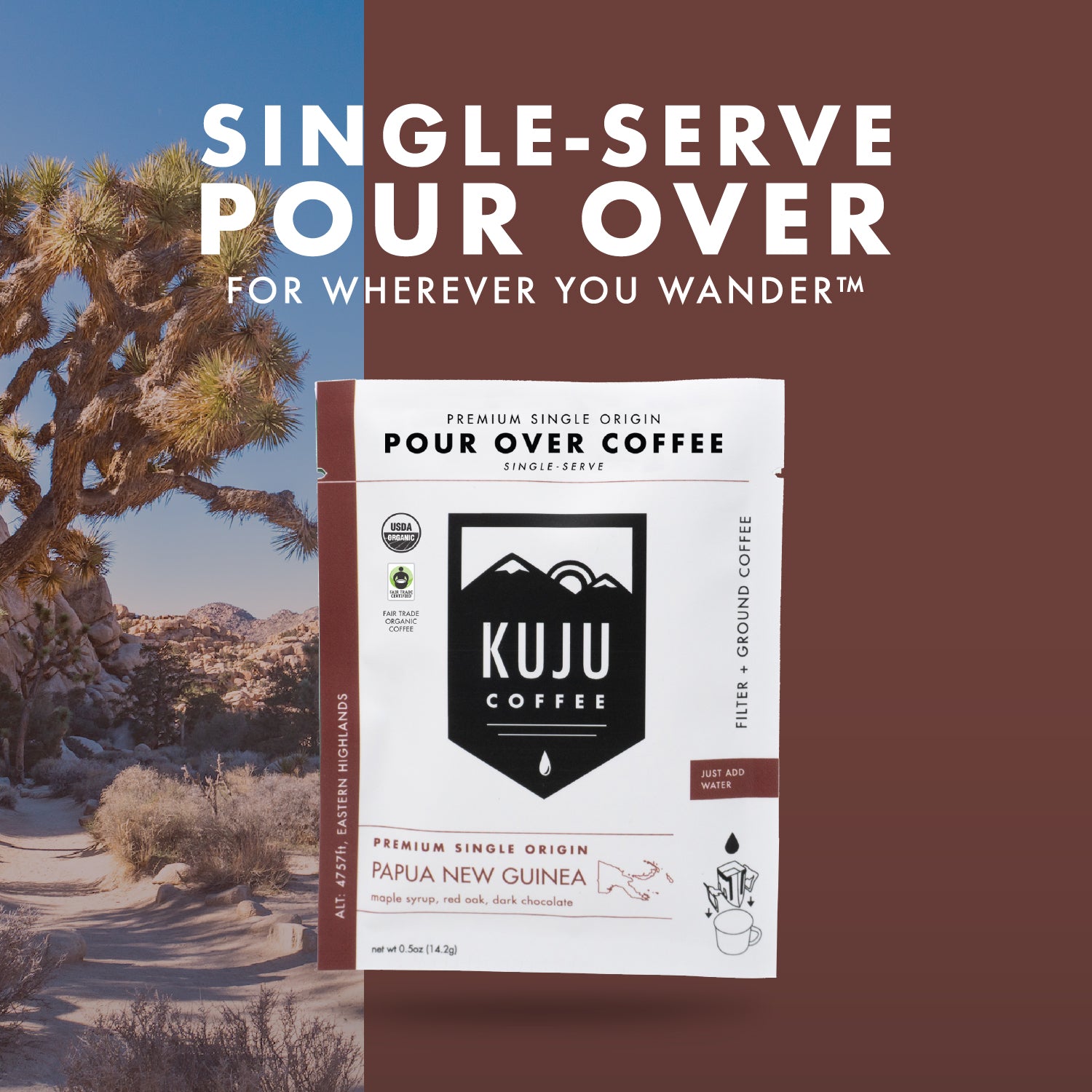 Single-Serve Pour Over Coffee | Fair Trade, Organic - Papua New Guinea, Eastern Highlands - Kuju Coffee